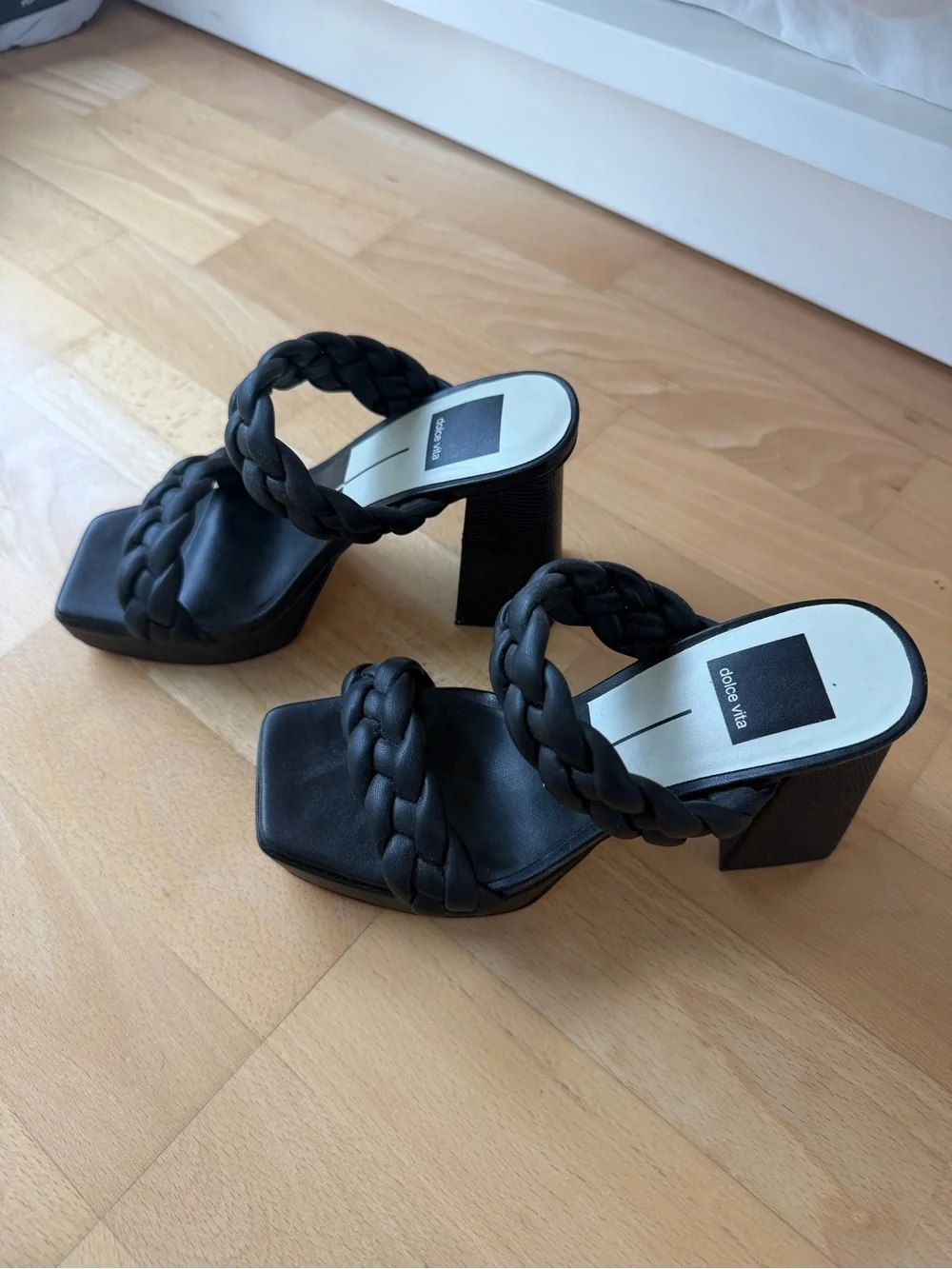 Dolce Vita Black Braided Double-Strap Slide Heels